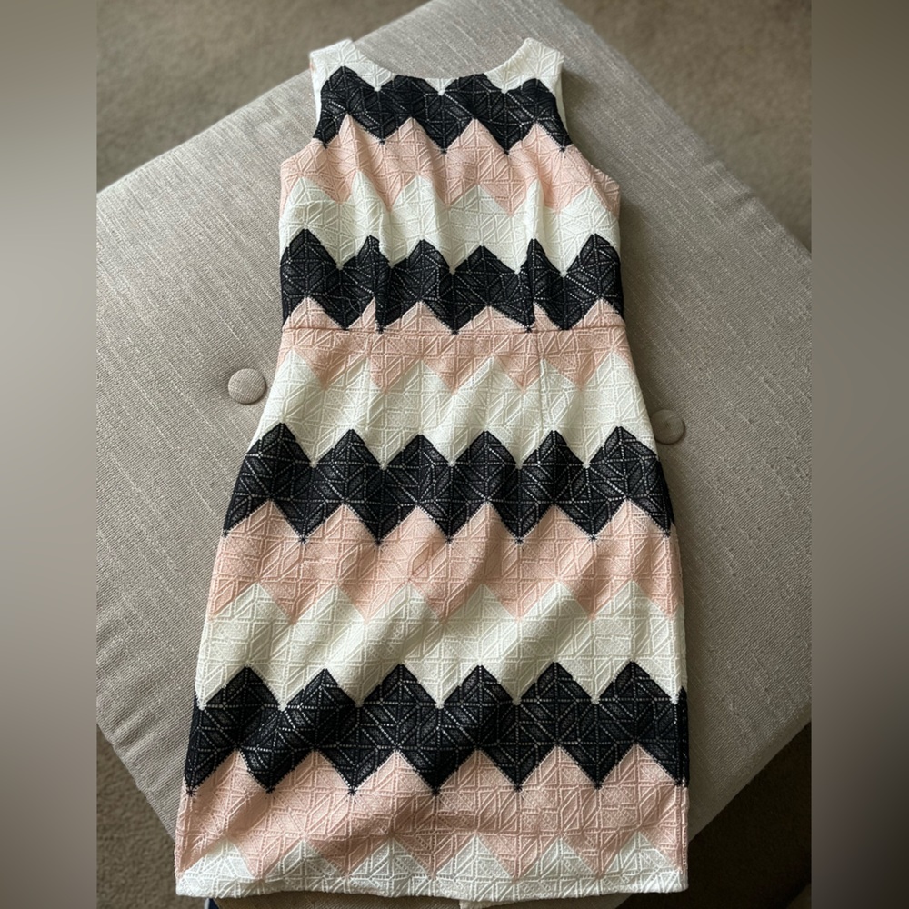 White House Black Market Black, Pink and White Chevron Dress - Picture 4 of 6